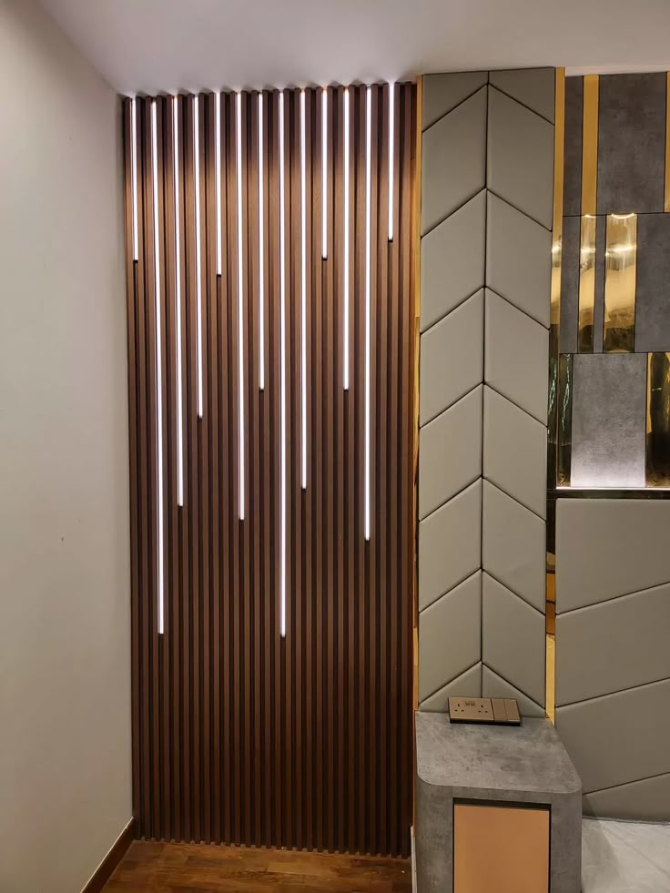 Vertical fluted UPVC wall panel in natural wood finish